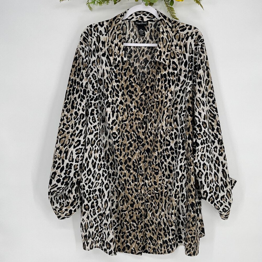 Maggie Barnes 3X Leopard Print Blouse Womens‎ Button Down Top Career Offfice